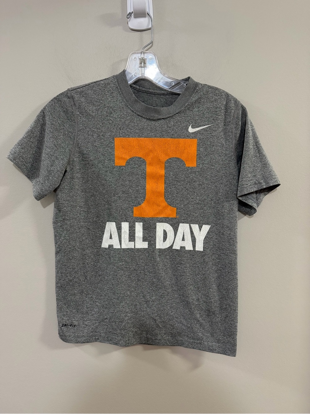 Nike Kids Gray T-Shirt with  'T' and 'ALL DAY'. University of Tennessee.